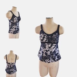 Jamaica Bay Floral Blue & White Print Tankini Size 10